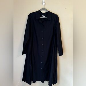 J Jill Navy Poplin Back Pleated Shirt Dress